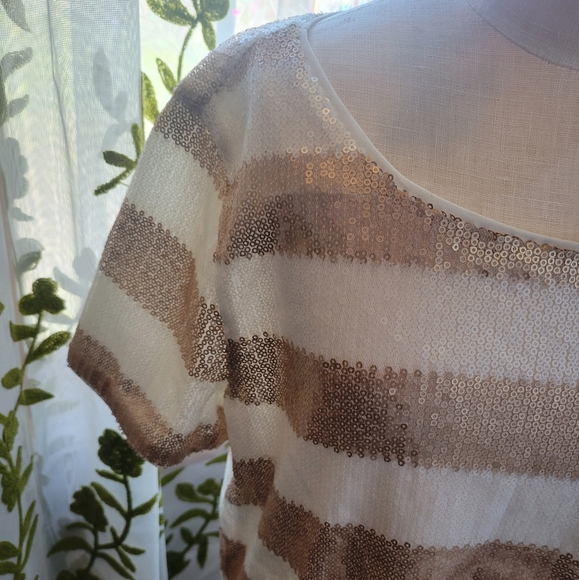 Forever 21 gold & cream striped sequins mini t-shirt dress S - Picture 7 of 12